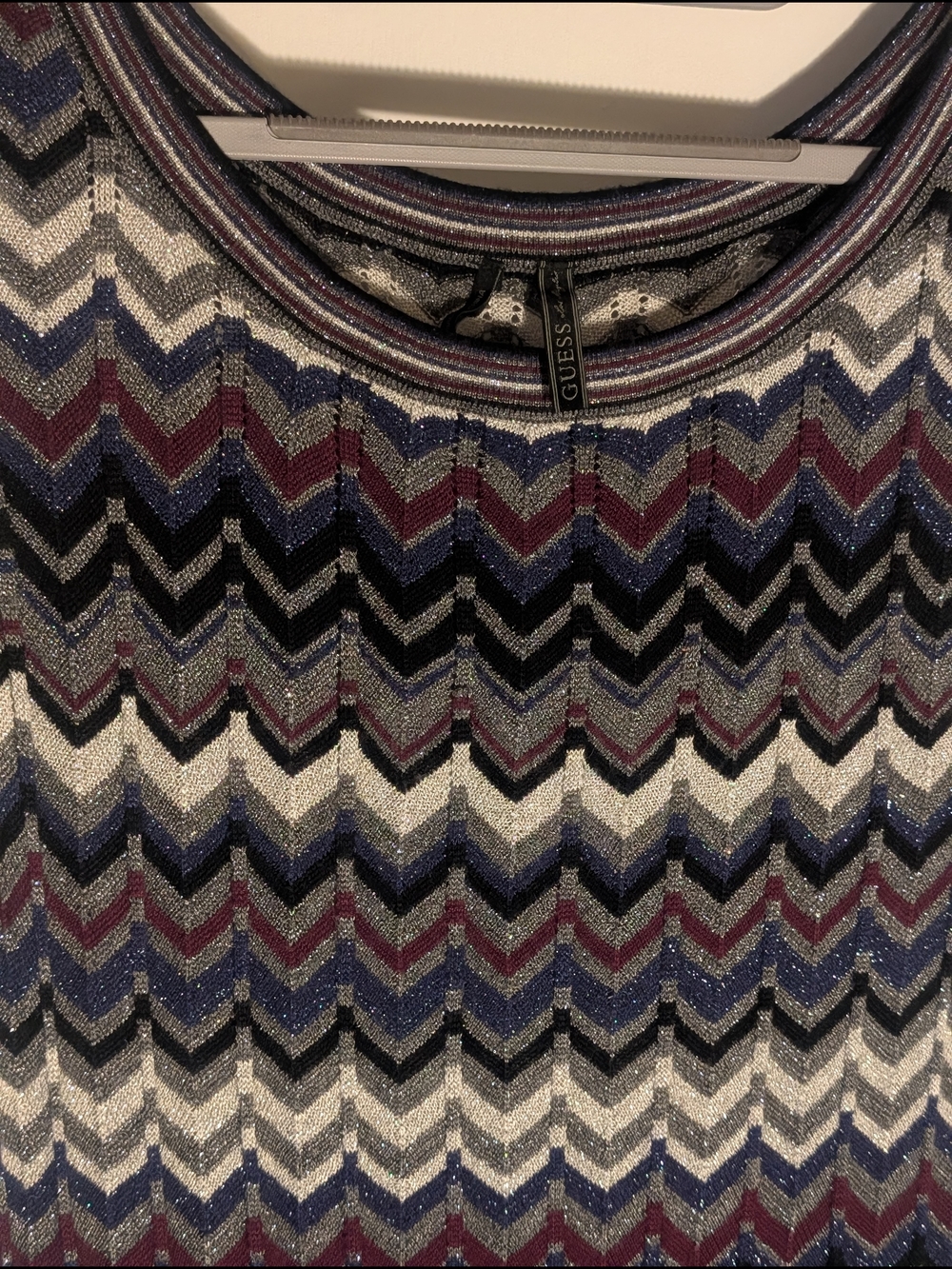 Guess Sleeveless Chevron Knit Midi Dress in Blue, Purple, White - Picture 3 of 6